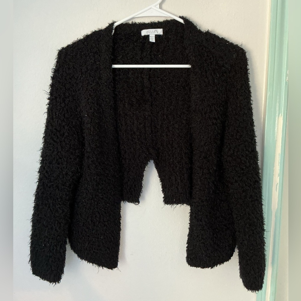 dELiA*s Charcoal Fuzzy Open Cardigan